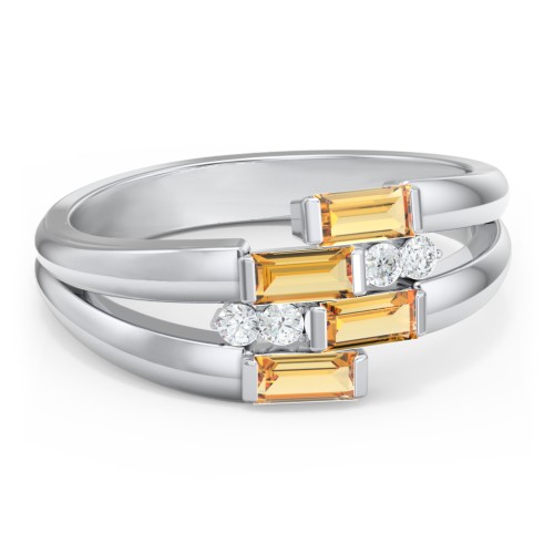 Engravable 4 Baguette Gemstone Ring with Accents