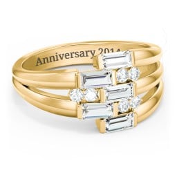 Engravable 5 Baguette Gemstone Ring with Accents