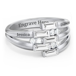 Engravable 5 Baguette Gemstone Ring with Accents
