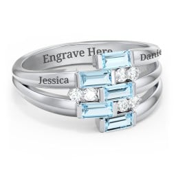 Engravable 5 Baguette Gemstone Ring with Accents