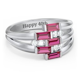 Engravable 5 Baguette Gemstone Ring with Accents