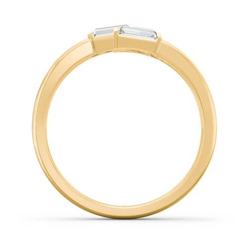 Engravable 5 Baguette Gemstone Ring with Accents – 10K Yellow Gold with Cubic Zirconia and White Premium Zirconia