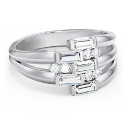 Engravable 5 Baguette Gemstone Ring with Accents in 925 Sterling Silver