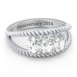 Oval Birthstone Ring with Twisted Rope Band