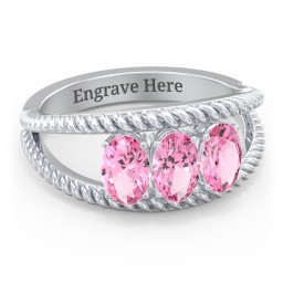 Oval Birthstone Ring with Twisted Rope Band