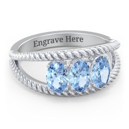 Oval Birthstone Ring with Twisted Rope Band