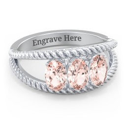 Oval Birthstone Ring with Twisted Rope Band in 925 Sterling Silver with Morganite, Aquamarine, and Amethyst