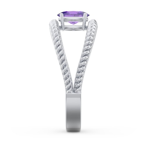 Oval Birthstone Ring with Twisted Rope Band – Sterling Silver with Amethyst