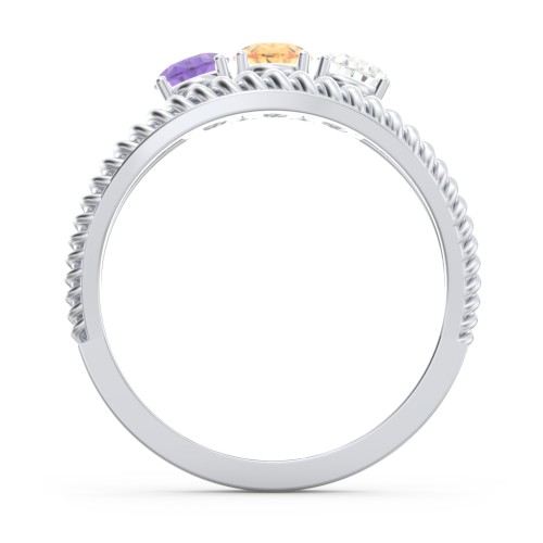 Oval Birthstone Ring with Twisted Rope Band – Sterling Silver with Amethyst, Citrine, and Cubic Zirconia
