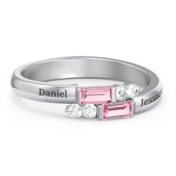Engravable Baguette Gemstone Ring with Accents