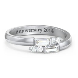 Engravable Baguette Gemstone Ring with Accents
