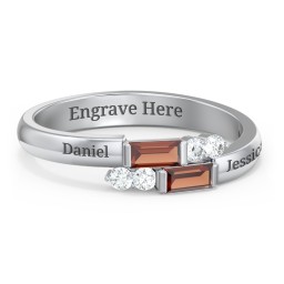 Engravable Baguette Gemstone Ring with Accents