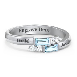 Engravable Baguette Gemstone Ring with Accents