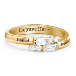 Engravable Baguette Gemstone Ring with Accents in 10K Solid Yellow Gold with White Sapphire and White Premium Zirconia