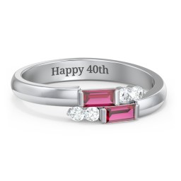Engravable Baguette Gemstone Ring with Accents
