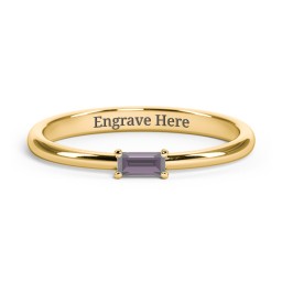 Engravable Baguette Ring with East-West Setting in 18K Gold Plated Silver with Alexandrite