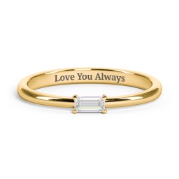 Engravable Baguette Ring with East-West Setting in 18K Gold Plated Silver with Diamond
