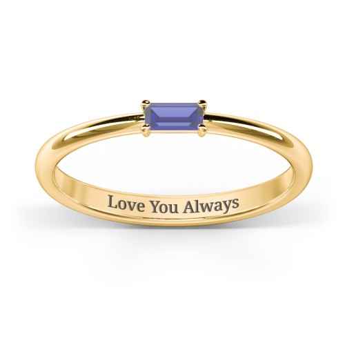 Engravable Baguette Ring with East-West Setting – 14K Yellow Gold with Blue Sapphire