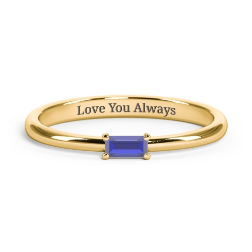 Engravable Baguette Ring with East-West Setting – 14K Yellow Gold with Blue Sapphire