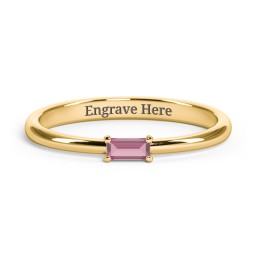 Engravable Baguette Ring with East-West Setting in 18K Gold Plated Silver with Pink Tourmaline