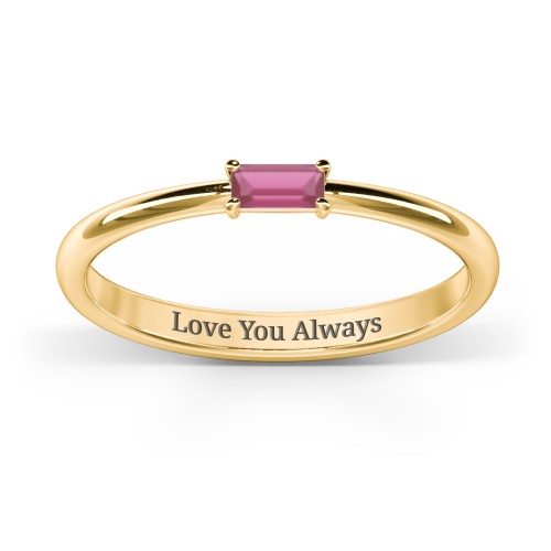 Engravable Baguette Ring with East-West Setting – 18K Gold Plated Silver with Ruby