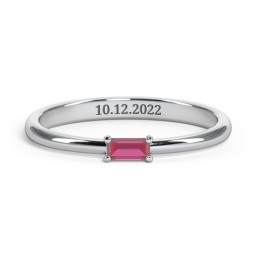 Engravable Baguette Ring with East-West Setting in 925 Sterling Silver with Ruby