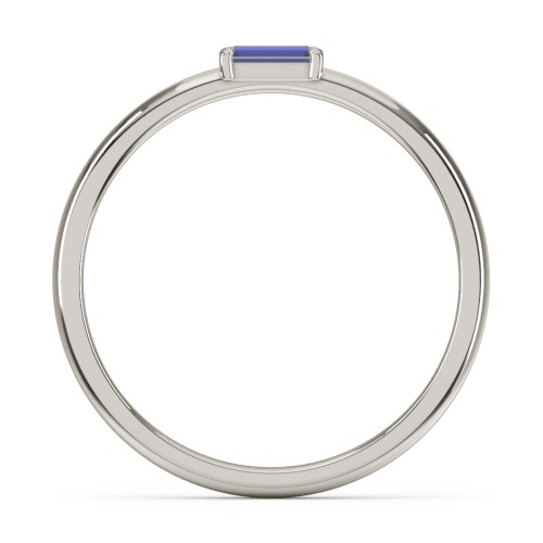 Engravable Baguette Ring with East-West Setting – 10K White Gold with Blue Sapphire
