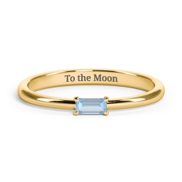 Engravable Baguette Ring with East-West Setting in 10K Solid Yellow Gold with Blue Topaz