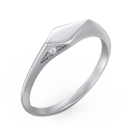 Women's Kite Signet Ring with Accents – Sterling Silver with White Premium Zirconia
