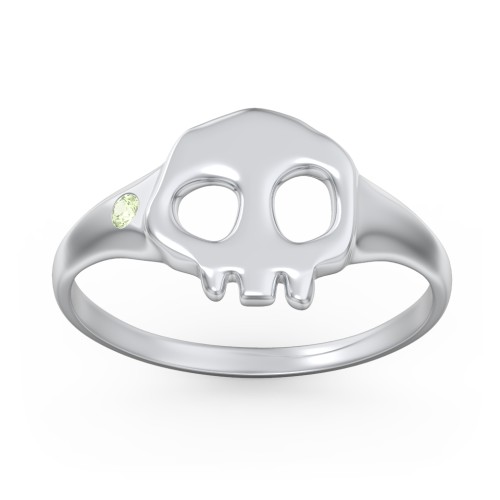 Women's Skull Signet Ring with Accent Stone – Sterling Silver with Peridot