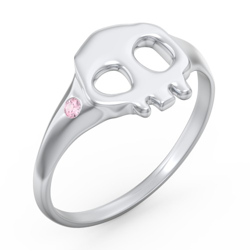 Women's Skull Signet Ring with Accent Stone – Sterling Silver with Pink Tourmaline