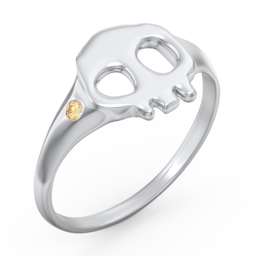 Women's Skull Signet Ring with Accent Stone – Sterling Silver with Citrine