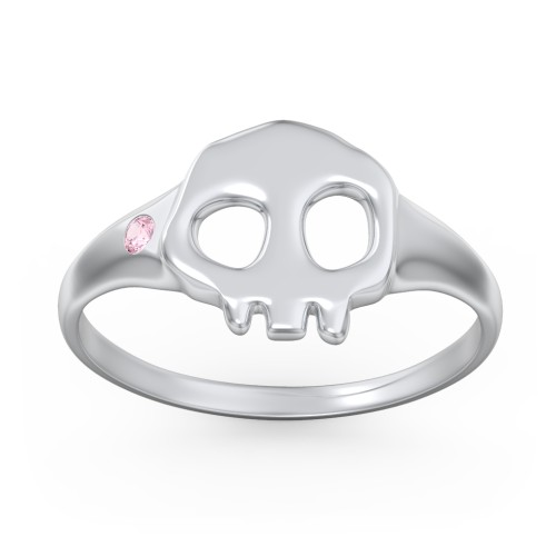 Women's Skull Signet Ring with Accent Stone – Sterling Silver with Pink Tourmaline