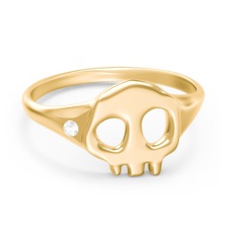 Women's Skull Signet Ring with Accent Stone in 10K Solid Yellow Gold