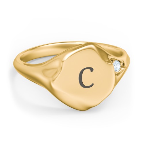 Women's Abstract Signet Ring with Accent Stone