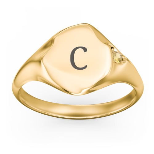 Women's Abstract Signet Ring with Accent Stone – 18K Gold Plated Silver with Citrine