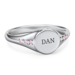 Women's Small Round Signet Ring with Accent Stones