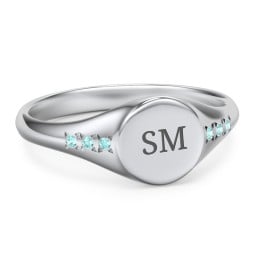 Women's Small Round Signet Ring with Accent Stones