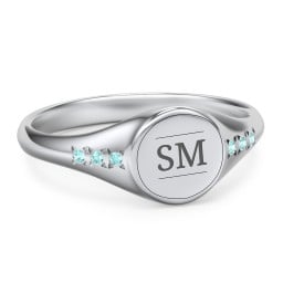Women's Small Round Signet Ring with Accent Stones