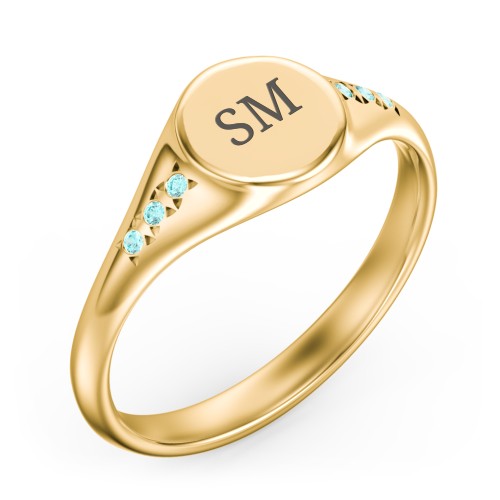 Women's Small Round Signet Ring with Accent Stones