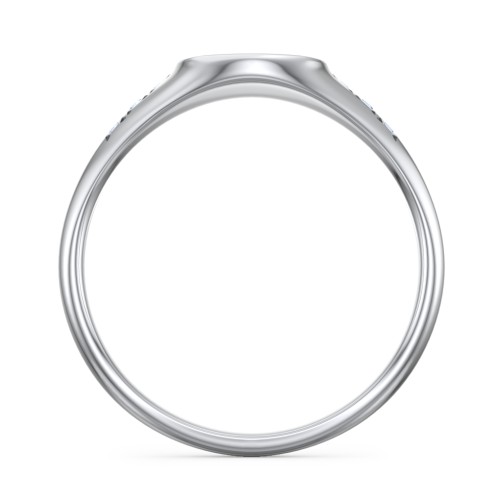 Women's Small Round Signet Ring with Accent Stones – Sterling Silver with Fancy Blue Premium Zirconia