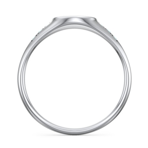 Women's Small Round Signet Ring with Accent Stones – Sterling Silver with Mint Premium Zirconia