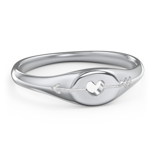 Women's Small Heart and Arrow Signet Ring