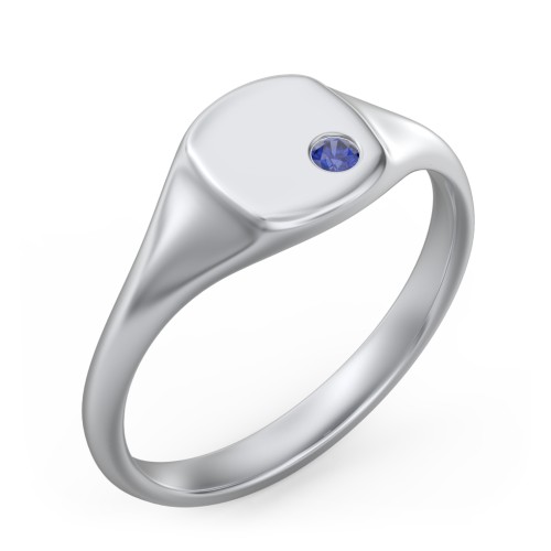 Women's Small Square Signet Ring with Accent Stone – Sterling Silver with Blue Sapphire