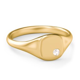 Women's Small Square Signet Ring with Accent Stone in 10K Solid Yellow Gold