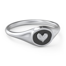 Women's Heart Signet Ring with Cold Enamel in 925 Sterling Silver