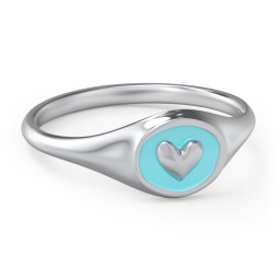 Women's Heart Signet Ring with Cold Enamel