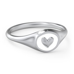 Women's Heart Signet Ring with Cold Enamel