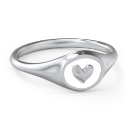 Women's Heart Signet Ring with Cold Enamel