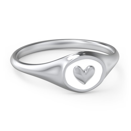 Women's Heart Signet Ring with Cold Enamel – Sterling Silver